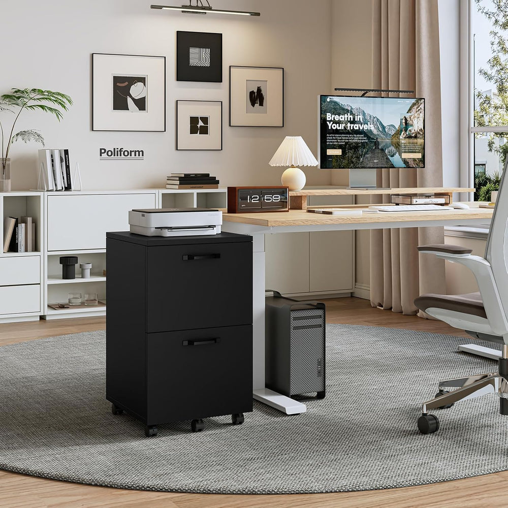 DUMOS 2 Drawer Filing Cabinet, Rolling Wood File Cabinet for Home Office, Und...