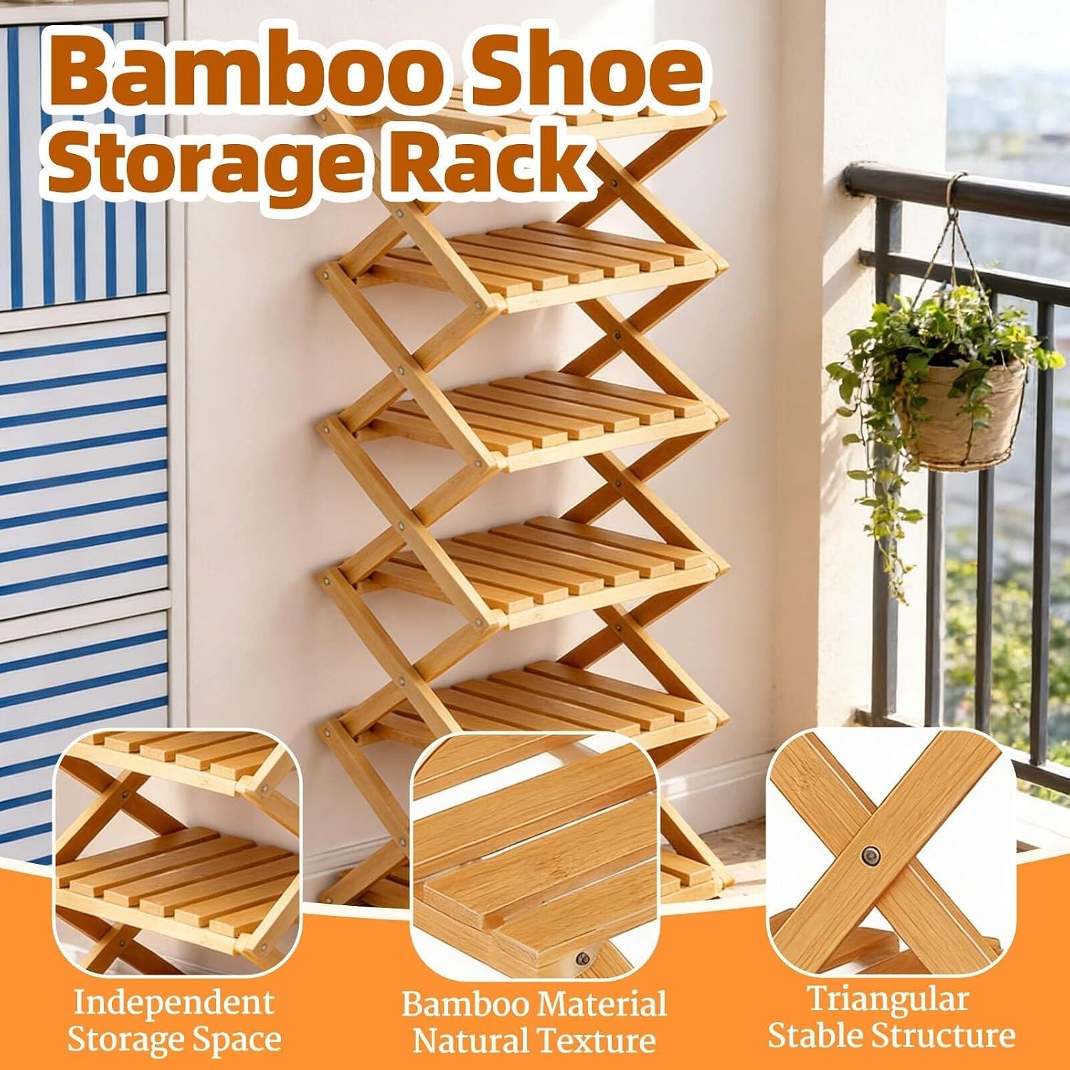 9 Tier Bamboo Shoe Rack, Heavy Duty Foldable Shelf Needing No Setup | Versatile Space-Saving & Sturdy Collapsible Bamboo Shoe Rack Organizer for Closet, Entryway, Over-Door, Dorm or Bedroom Use