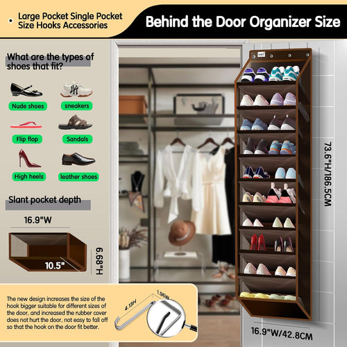 10 Tier Over The Door Organizer - Heavy Duty Hanging Storage Rack with Sturdy Oxford Fabric, Holds 20+ Pairs of Footwear, Boots & Sneakers, Saves 50% Closet Space (Dark Curry)