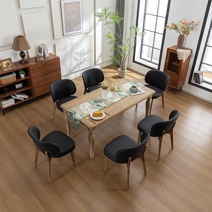 YOUNIKE Dining Chair with High Back Set of 4 Mid Century Modern Kitchen Chair Faux Leather Upholstered Armless Chair 20" Wide Padded Seat with Wooden Legs for Kitchen Dining Living Room Bedroom Black