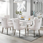 Velvet Upholstered Dining Chairs Set of 8, Modern Style Kitchen Side Chairs with Nailhead Trim and Silver Plated Leg, Metal Pulling Ring for Dining Room Living Room(Creamy White)