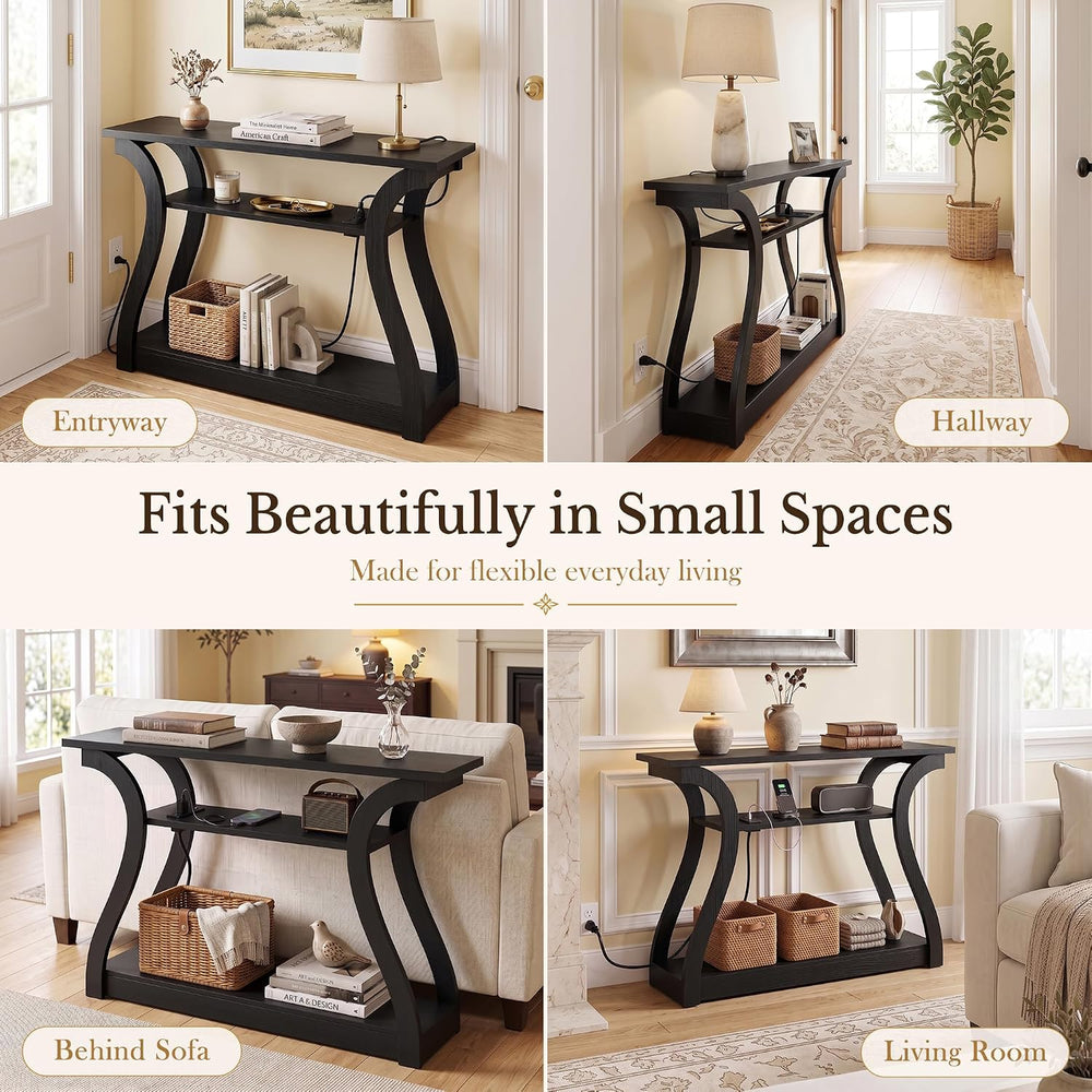 SUPER DEAL 47 in Wood Console Table with Charging Station, 3 Tier Narrow Entr...