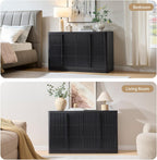 Black Fluted Dresser for Bedroom, 47" Wide 6 Drawer Dresser, Modern TV Stand Set, Curved Profile Design, Chest of Drawers with Solid Wood Handle for Living Room, Bedroom, Hallway