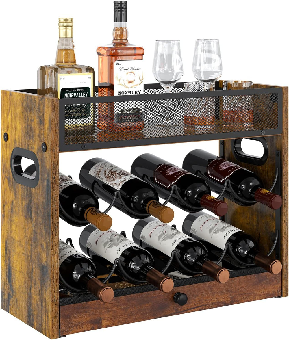 3-Tier Countertop Wine Rack, Coffee Syrup Rack Organizer With Drawer for Coff...