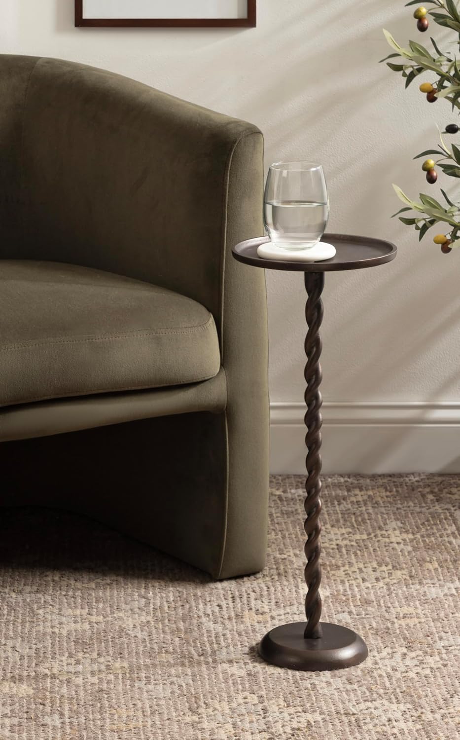 Kate and Laurel Ropa Transitional Round Pedestal Drink Table, 9 x 9 x 22, Bro...