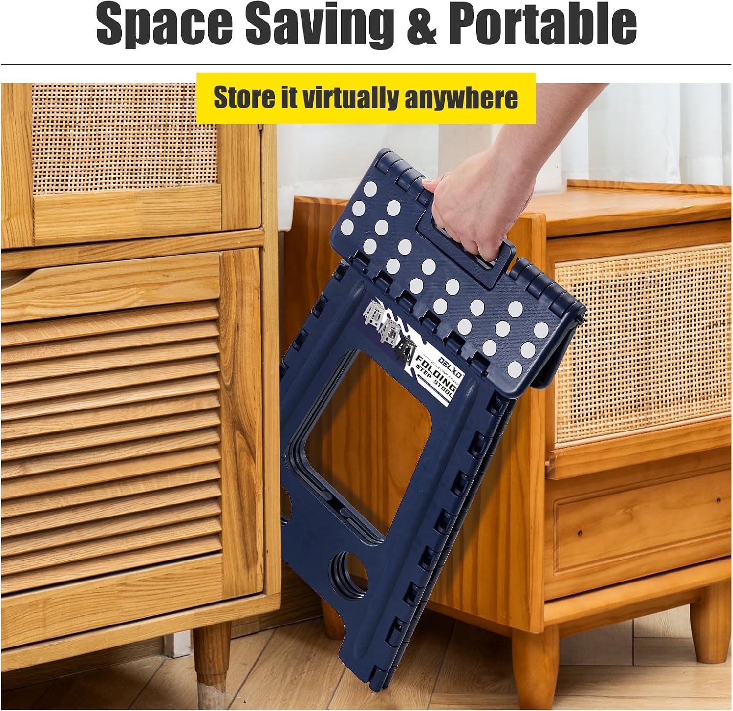 Delxo Folding Step Stool, Heavy Duty Foldable Stool for Adults,Premium Portable Collapsible Plastic Step Stool,Non Slip Folding Stools for Kitchen Bathroom Bedroom (16 inch+18 inch)