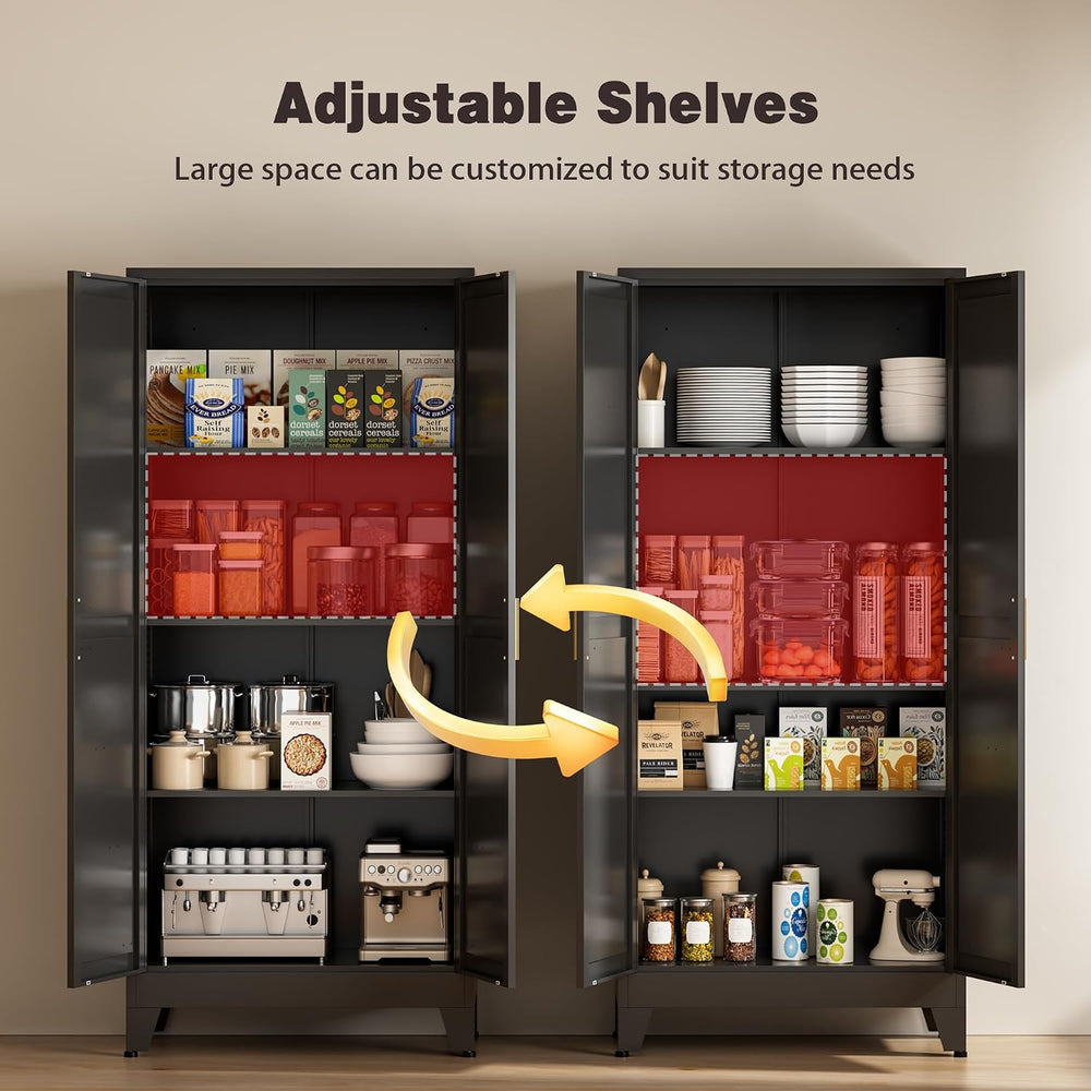 61" Tall Metal Pantry Cabinet, Kitchen Storage Cabinet with 2 Doors and ...