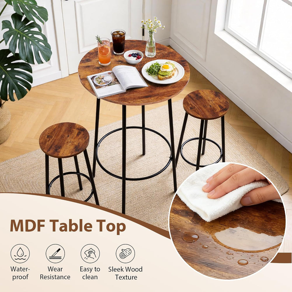 Nova Microdermabrasion 3 Piece Dining Table Set, Modern Round Bar Table and 2...