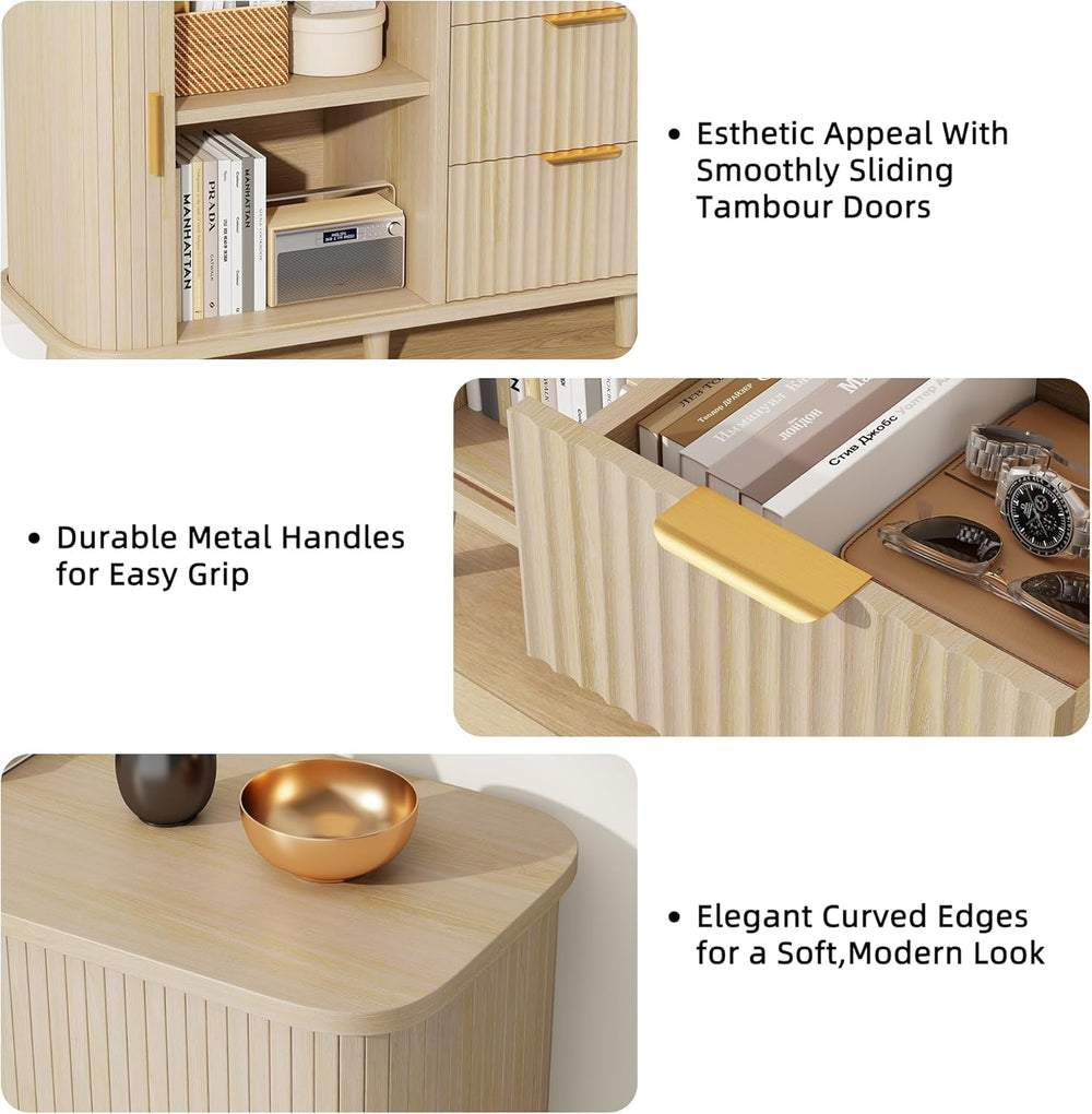 Lulive Natrual Buffet Cabinet, 55" Wide Sideboard Buffet Storage Cabinet...