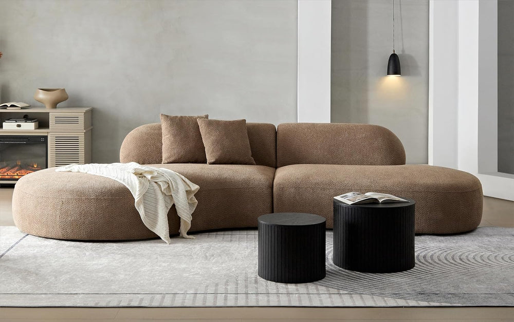 Nesting Coffee Table Set of 2,Modern Round Wooden Coffee Tables with Storage,...