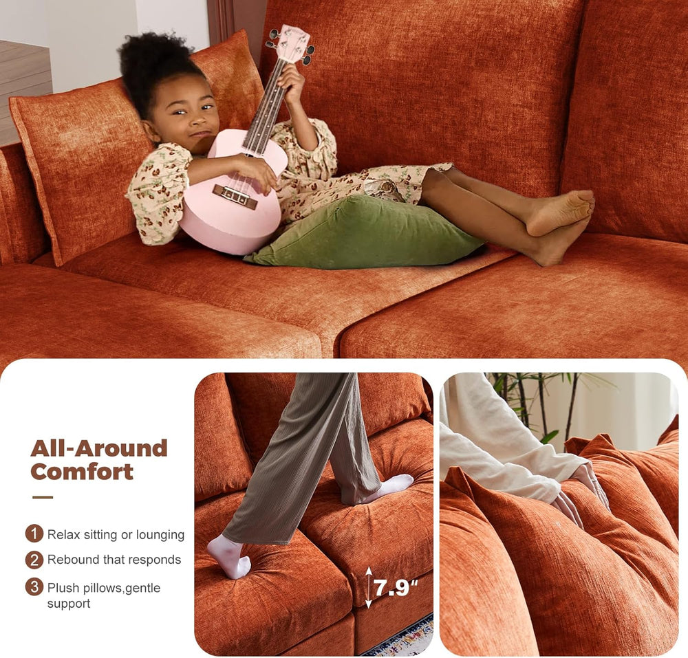 ABCASA L-Shaped 4-Seater Modular Sectional Sofa with Movable Storage Ottoman,...