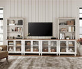 WAMPAT Entertainment Center with Bookshelves for TVs up to 75", Farmhouse Wall Unit TV Stand with Glass Doors, Media Console Table for Living Room, Bedroom & Home Theater, White