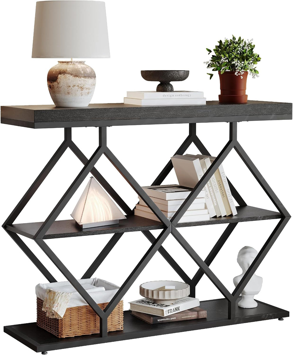 Garvee 3 Tier Console Table with Open Wood Shelves,39" Industrial Entryw...