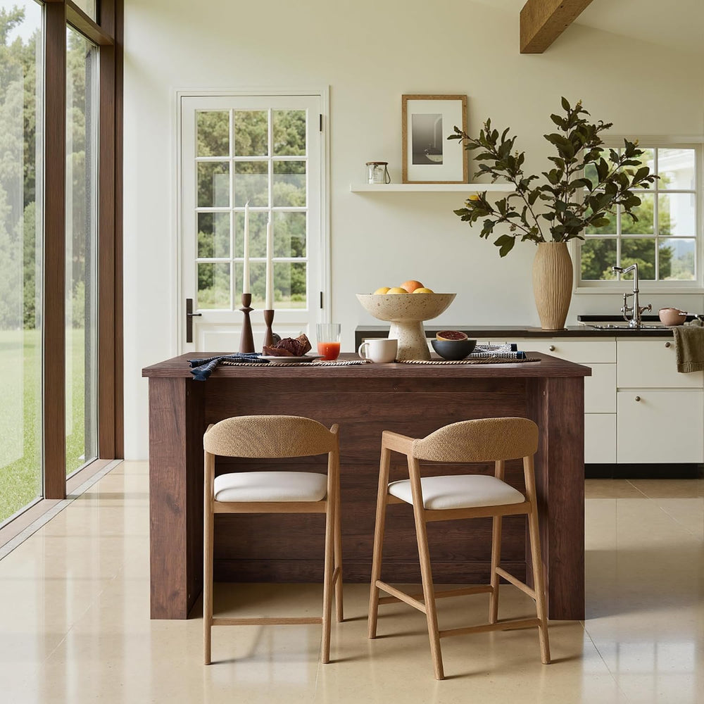 FORTUNETEC 62.9" Large Kitchen Island with Storage, Arched Doors, Walnut...