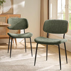HULALA HOME Dining Chairs Set of 2 Mid-Century Modern Upholstered Kitchen Dining Room Chairs with Wood Curved Backrest, Black Metal Legs Fabric Dinner Chair for Living Room Cafe Restaurant Moss