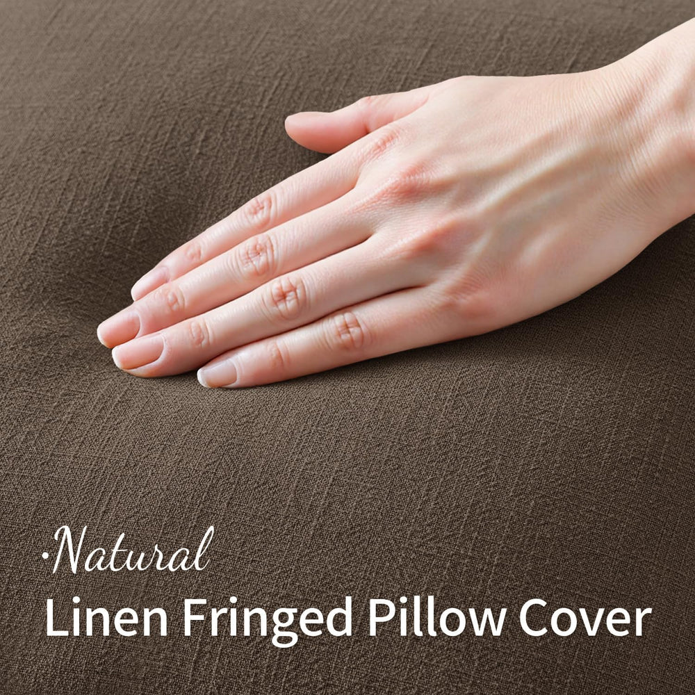 MIULEE Linen Fringe Decorative Fall Pillow Covers Chocolate Brown 20x20