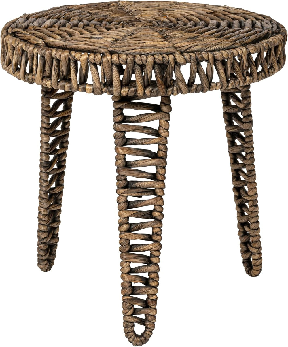 JONATHAN Y Amara 17" Round Handwoven Water Hyacinth End Table with Tripo...