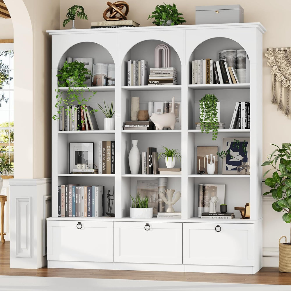 Loomie 71" Tall Triple Wide Bookshelf with Doors, 5-Tier Large Bookcase