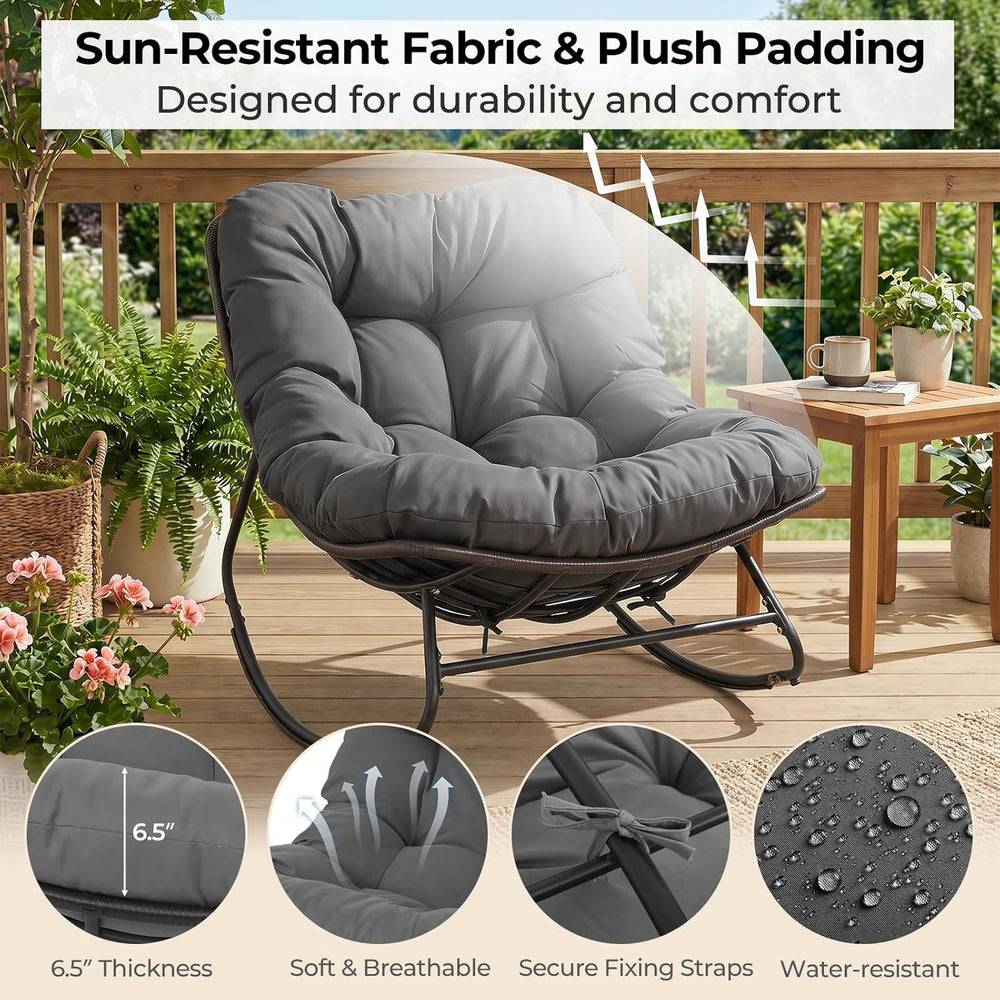 Tangkula Outdoor Papasan Rocking Chair, Oversized Egg-Shaped Rocker with Thic...