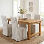 Parsons Dining Chairs Set of 2 Upholstered Linen Fabric Kitchen Chairs with Removable Skirt, High Back Side Chairs with Solid Wood Legs for Dining/Living Room, Banquet,Khaki