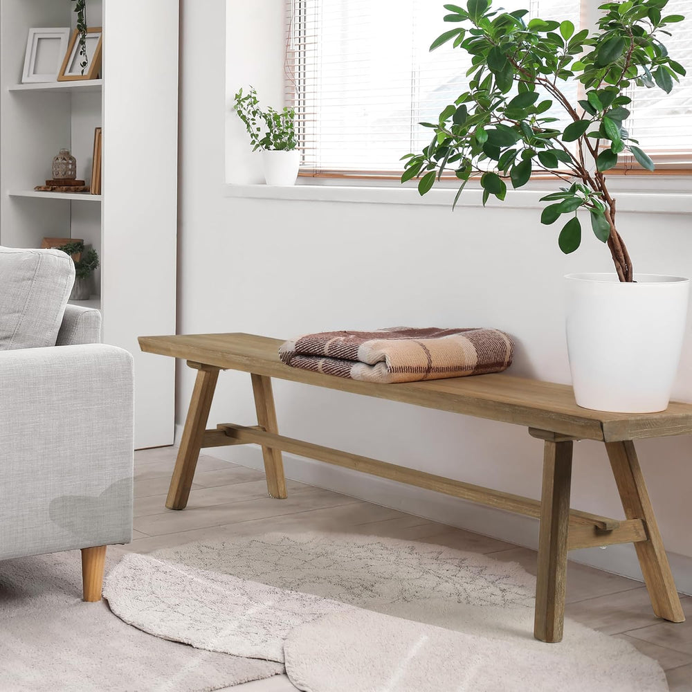 Wnutrees 63" Farmhouse Wood Bench, Rustic Solid Wood Dining Room & E...