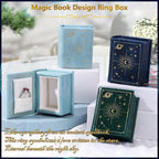 Vintage Magic Book-Shaped Ring Box Starry Sky Pattern PU Leather with Magnetic Closure for Proposal Engagement Gift (Green)