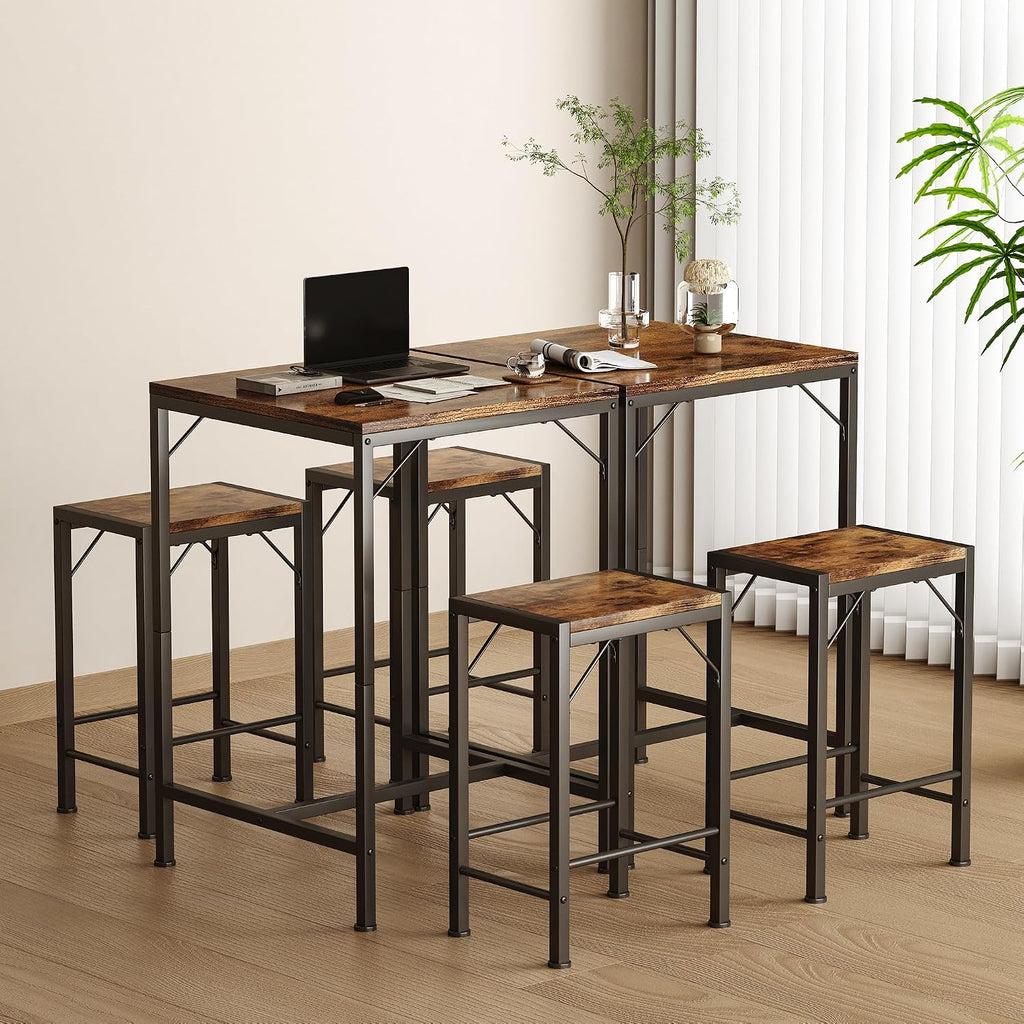 Homeiju Bar Table and Chairs Set, Square Bar Table with 2 Stools, Space-Saving Dining Pub Set for 2, Perfect for Kitchen, Breakfast Nook, Living Room & Small Spaces