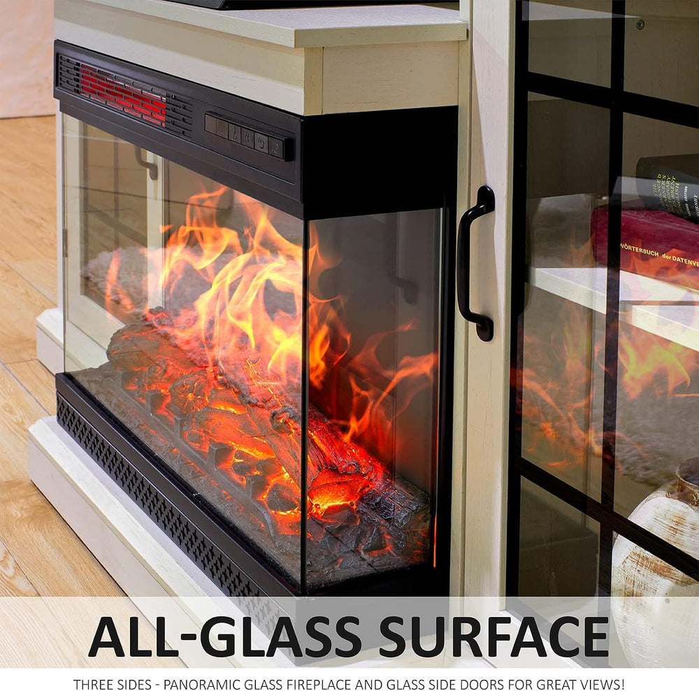 AMERLIFE 3-Sided Glass Fireplace TV Stand for TVs up to 65'' with 12 ...
