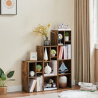 VECELO Small Bookshelf, 4 Cube Slim Bookcase, Fits Tallest Hardcovers, Horizontal Available, Modern Floor Standing Unit, Each Shelf Hold Up to 66 LBS, Vintage Brown