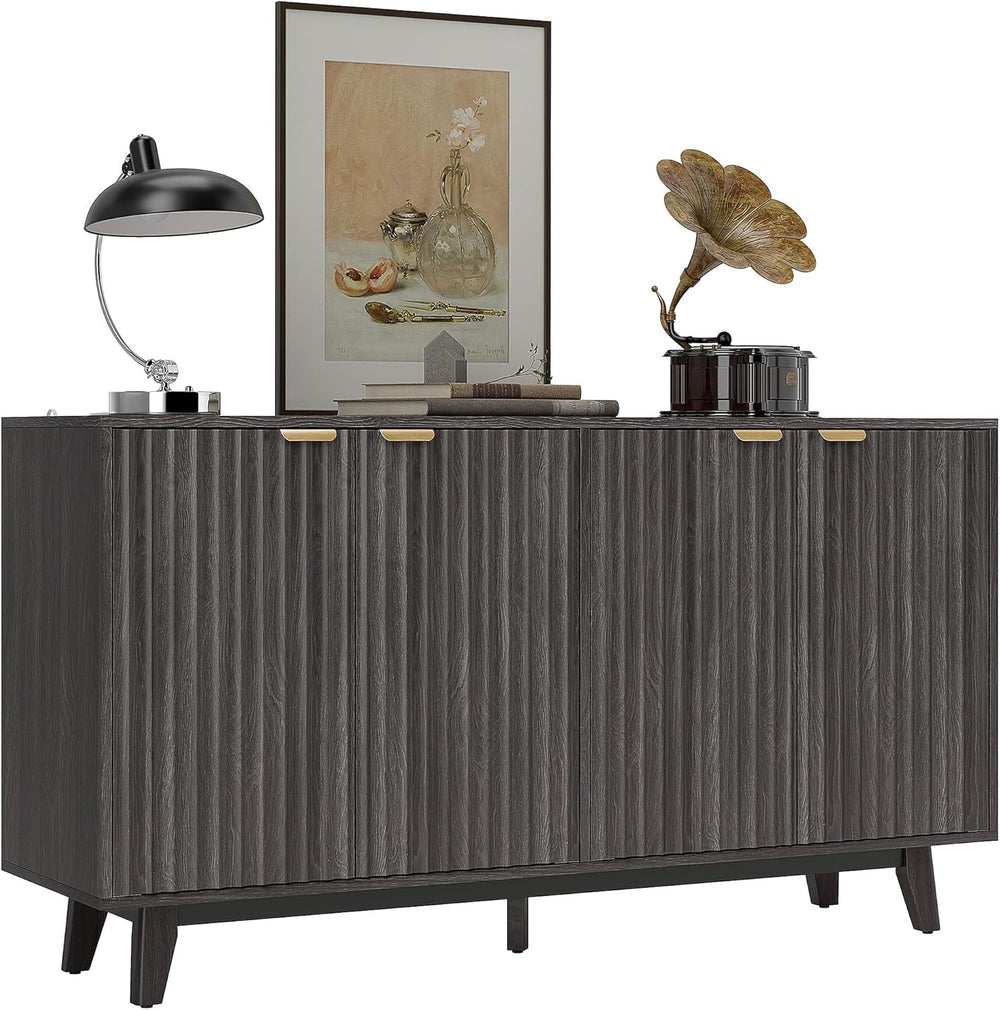 HOMCOM Fluted Sideboard Buffet Cabinet, 55" Modern Accent Console Cabine...
