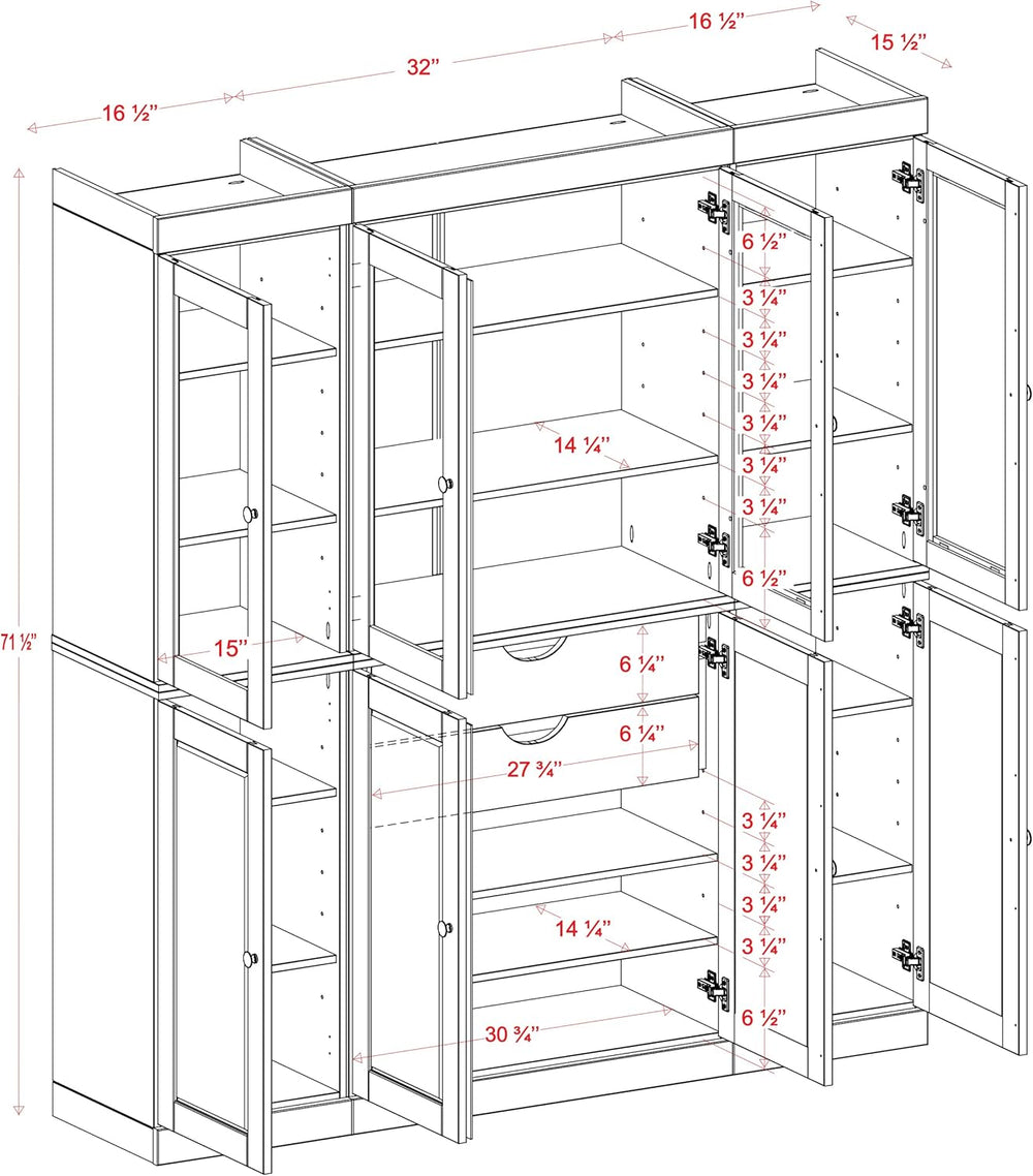 Palace Imports 100% Solid Wood Kitchen China Pantry Cabinet, 65" W - 4 C...