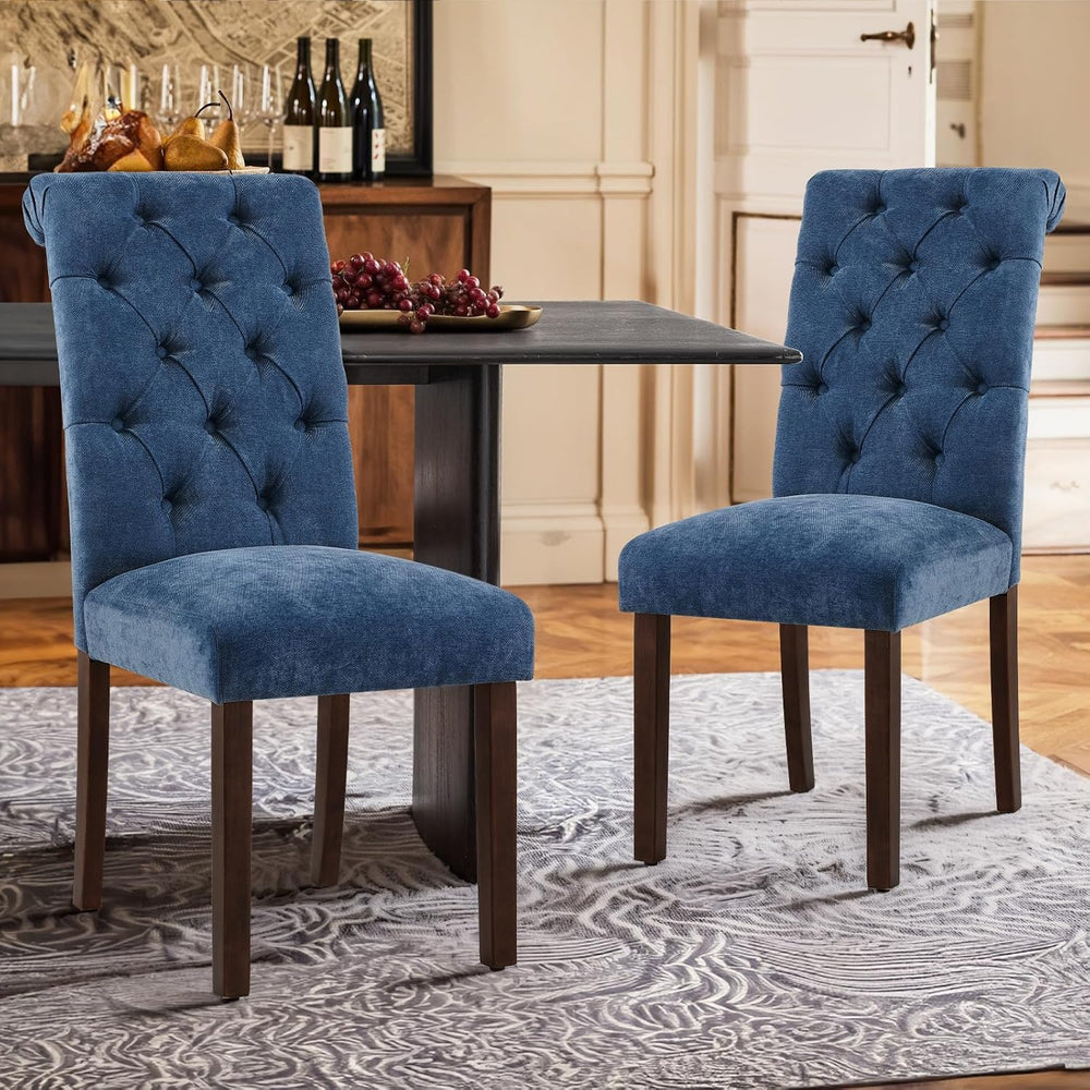 COLAMY Button Tufted Dining Chairs Set of 6, Parsons Upholstered Fabric Dinin...