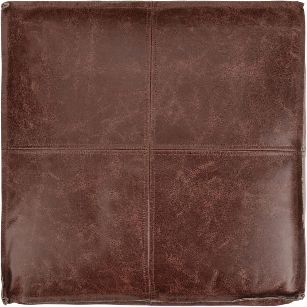 SIMPLIHOME Sheffield 18" Wide Square Genuine Leather Pouf in Brown | Dis...