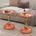 2-Pack Hermes Orange Sleek Hourglass Side Table - Glossy Finish & Metallic Accent | Contemporary End Table for Living Room & Home Decor Spaces
