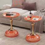 2-Pack Hermes Orange Sleek Hourglass Side Table - Glossy Finish & Metallic Accent | Contemporary End Table for Living Room & Home Decor Spaces