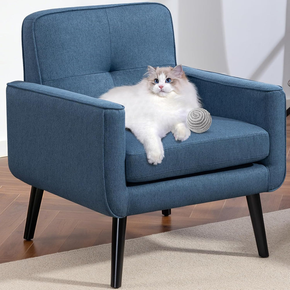 Mid Century Modern Accent Chair, Fabric Reading Armchair, Blue | 300LBS Capac...