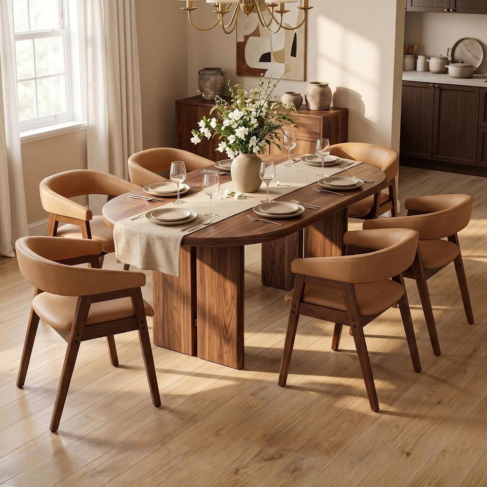 Dining Chairs Set of 6, Wooden Kitchen Chairs with Arms, Brown