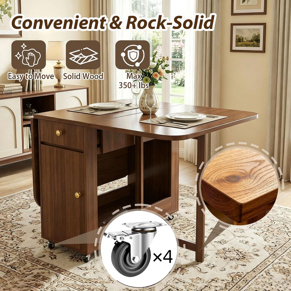 Small Drop Leaf Table - Folding Dining Table Set for 6 with 6 Foldable Chairs...
