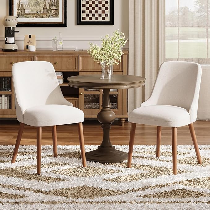 Dining Chairs Set of 4, Upholstered Dining Room Chair with Wood Legs, High-Back Padded Kitchen Chairs for Dining Room/Restaurant/Cafe, Beige