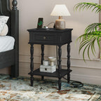 ARTPOWER Nightstands Set of 2 with Charging Station & Storage Shelf, Black | Small Retro Wood Beside Table for Bedroom, Living Room, Tree-Veneer, Minimal Assembly