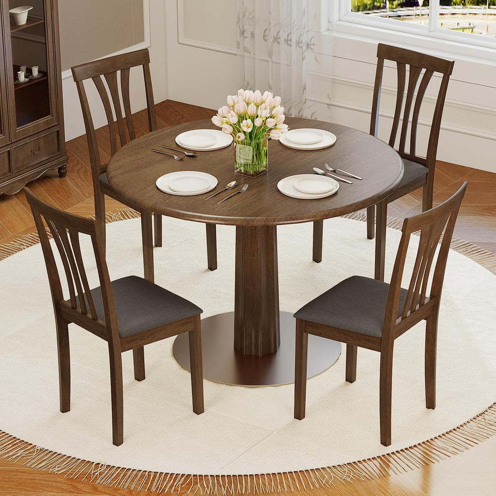 Giantex Wooden Dining Chairs Set of 4, Linen Fabric Upholstered Kitchen Armle...