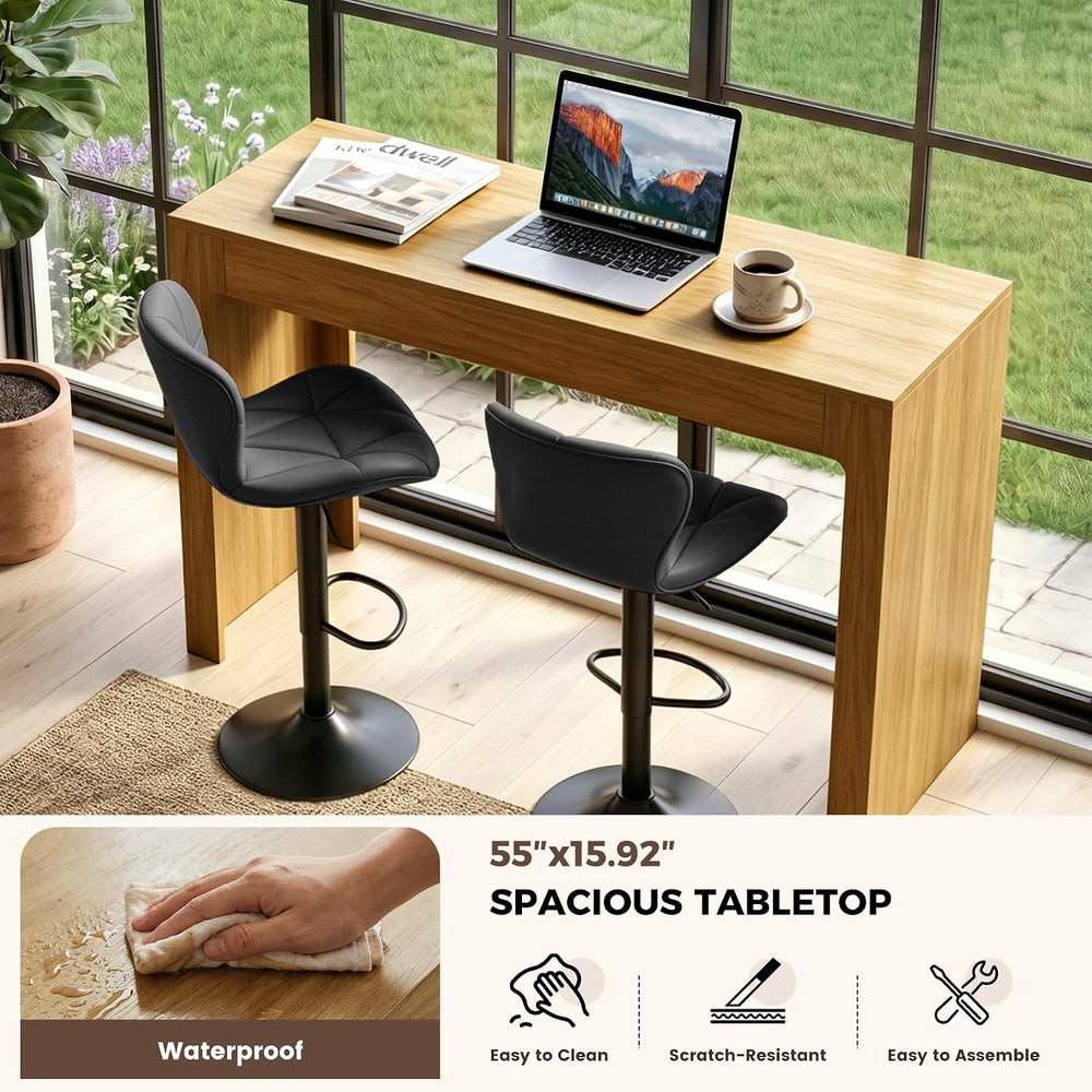 Miereirl 3-Piece Counter Height Bar Table Set, 55 Inch Oak Pub Dining Table &...