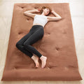Japanese Floor Futon Mattress Full Size 54"x 80", 2.5'' Thick Foldable Roll Up Floor Bed Sleeping Pad, 25D Foam Filled Tatami Mat with Straps for Guest Room, Dormitory & Camping, Brown