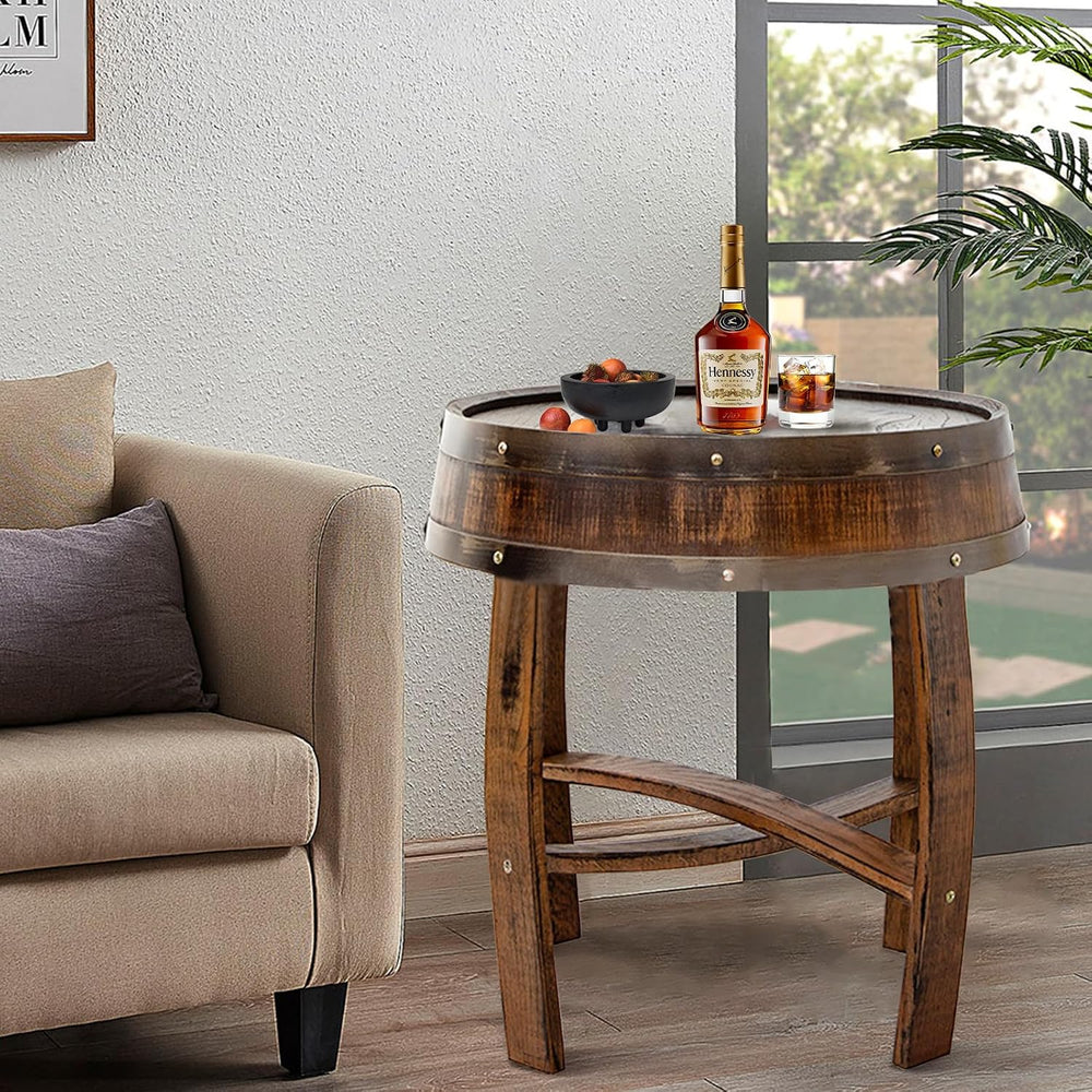 Farmhouse Coffee Table, Round Rustic End Table - Solid Wood Living Room Side ...