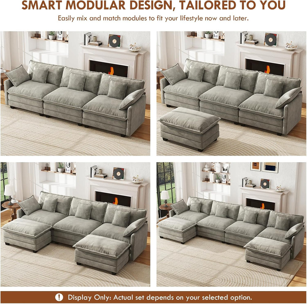 WorthFurni 111.4" Modular Sectional Sofa, U Shape Cloud Couch with 2 Mov...