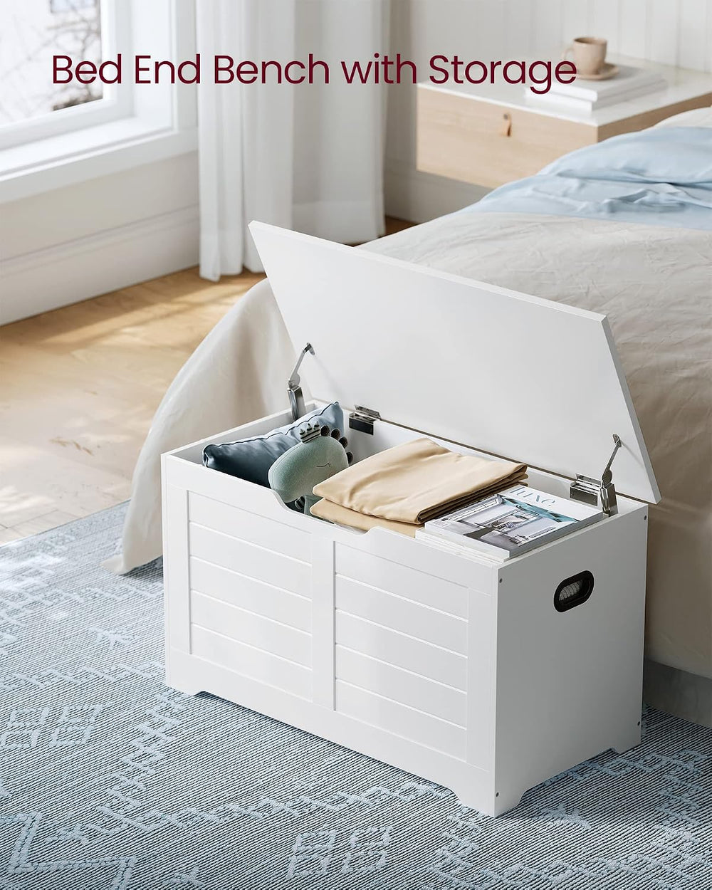 VASAGLE Storage Chest, 31.5 Inches Width Bench with 2 Safety Hinges | Farmhou...