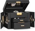 TORIBIO Jewelry Box for Women, Leather Jewelry Organizer with Mirror & Lock, 3-Tier Jewelry Storage Organizer with 2 Drawers for Girls/Women/Mothers, Necklace Earring Bracelets Holder Organizer