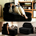 Folding Sofa Bed, Flannel Futon Couch Bed with Pillow and Blanket, Convertible Sleeper Chair for Small Space Apartment Guest Room, Black