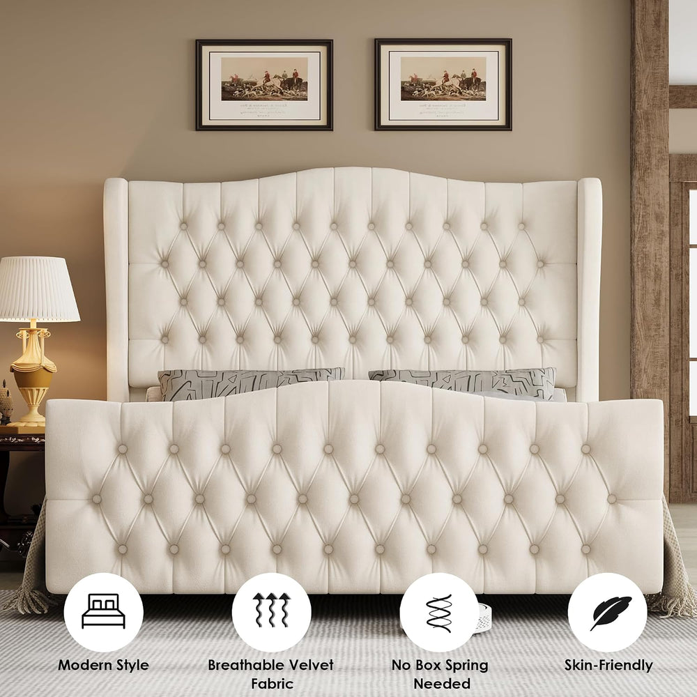 Keyluv Full Size 54.3" Tall Bed Frame with Wingback Headboard & Foot...