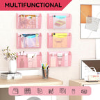 3 Single Pocket Wall File Holder, Mesh Hanging File Folder Paper Organizer, Vertical Wall Mounted Mail Basket, Storage Organization Magazine Rack for Office, Home and School, Pink